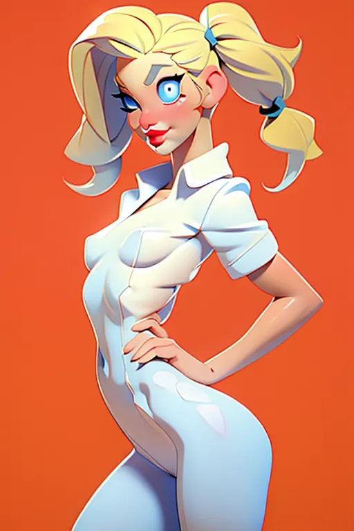 Girl with pigtails, blonde hair, topless, no panties, cum dripping from pussy, all nude, perfect breasts, small breasts, in a bedroom, blue eyes, red lips, perfect nipples, great quality, great anatomy, masterpiece, beautiful, 8k, <lora:dpmg_3d_rendering:1>, sexy pose