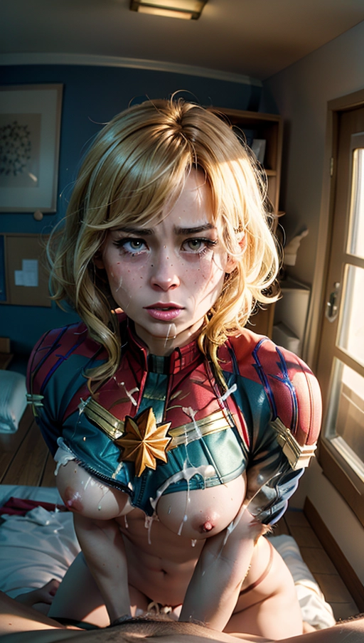 (((actress Brie Larson))), an pornographic portrait of, Brie Larson, ((as a Her character caption marvel)), ((most accurate photo of Brie Larson face)),
(Hypnotized), (photo realistic:1.37), (modern artwork), 1female, (perky tits, fit, athletic), glistening skin, pale skin, ((extremely messy hair in a bob cut
)), ((shocked confused expression on face)), (dark lighting), (((wearing a torn up captain marvel suit ))), perfect tits, legs spread wide, showing pussy, tits out, arched back, ((looking right at the camera)), getting her hair pulled, (((showing her face to viewer))), ( crying tears, sobbing), ((half way undressed, exposing breasts)), (((on her back))), ((<lora:headpat:1>)), ((worst day of her life)), ((blushing)), (being black mailed), pulling her own top down to show the viewer her tits, (((grabbing the viewers arm))), cold nose, ((back pressed into bed)), ((holding mouth wide open for the viewer)), (((a man reaching out and grabbing her by the throat))),
(((covered in cum))), ((dress ripped and torn)), messy hair, ((cum dripping out of her mouth)), (cum slut), cloths pulled off,
((best quality)), <lora:dpmg_add_detail:0.5>, beautiful,(high resolution), (((masterpiece))), (uhd), (8k), ((sharp focus)), <lora:plVOer6ObyM_epiCRealismHelper:1>