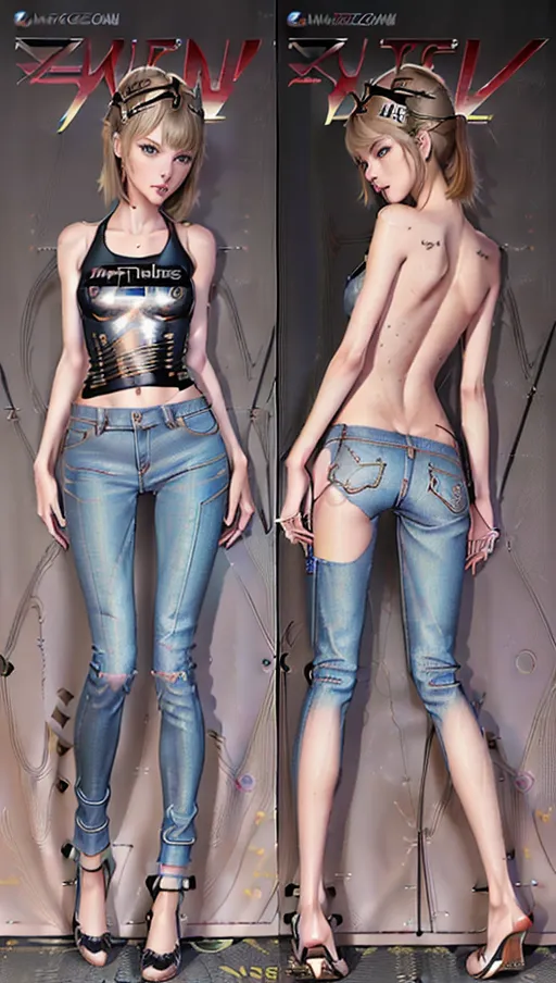 ((full-length realistic cyberpunk photograph from below))<lora:onoff:1> (((with flat chest)) Insanely detailed and intricate
((((front view)))) digital photo of
leggy, anorexic, ((very skinny)) ((flat-chested))((long slender legs))blonde hair with bangs ((year 2014)) (((extremely detailed face
taylor swift))) looking into camera
(((cosplaying police with tight jeans and sexy sneaker heels)))(pantsu)
(((bottomless)))
on the street digital photo of, anorexic skinny taylor swift,long skinny legs,full body with legs pose,(((petite skinny body and heels sneaker to barefoot magazine cover))),five fingers per hand,medium hair,charming face,beautiful lips,black eyes,curved eyebrows,curved eyelid,textured skin,joyful,unreal engine,editorial,cinematic lighting,8k,professional