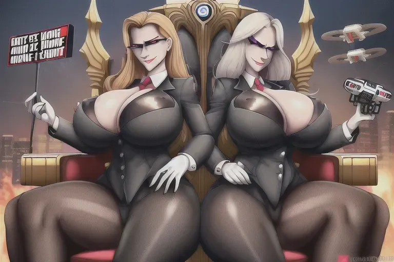 corporate, dominant women, ownership, huge breasts, smug smile, corporation, drones, cybernetic, mocking, throne, overlord, corpo, monopoly, power, megacorp, sexy, porn world, god, evil, powerful, total control, advertizing, corporatocracy, thin waist, queen, owner, businesswoman, we own you