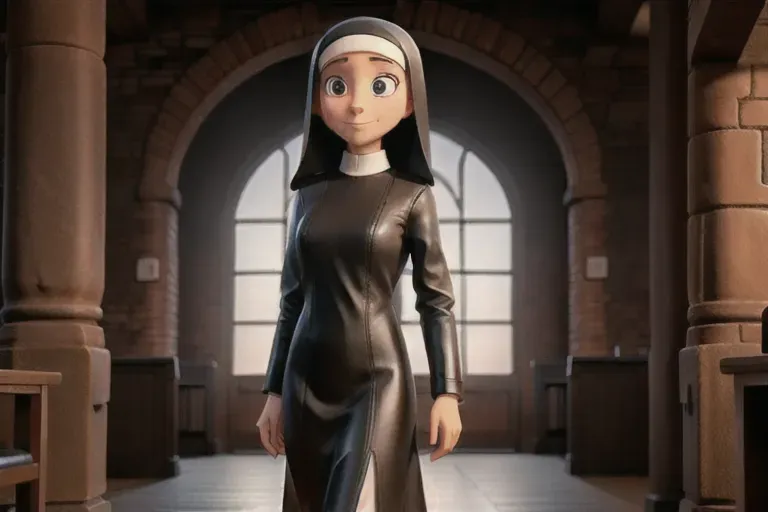 nake,nun habit,leather