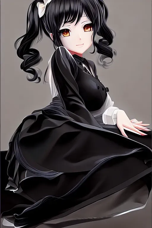 anime digital art, long black hairs, pretty art,