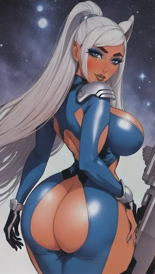 Wearing a future starship outfit, large breasts, big ass