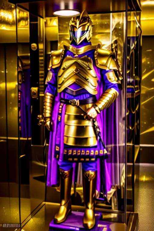 intricate highly detailed gold thunderbird armor with purple accents
