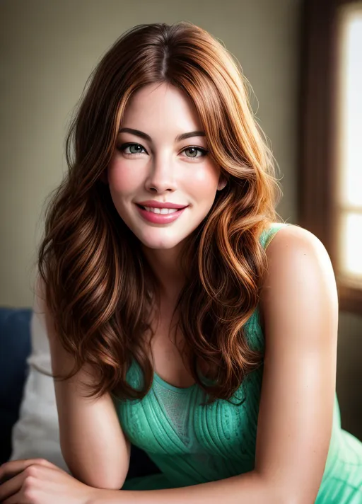 Full body portrait. (Liv Tyler), sitting, smiling, happy expression, (laughing), slim body, (establishment shot),
(<lora:dpmg_add_detail:0.8>),
detailed glossy eyes, beautiful lips, detailed face, detailed textured skin, photorealistic, realistic detailed hair, pretty teeth, textured imperfect skin, sweating lightly, realistic pretty feet, (accurate realistic eyes), realistic teeth, realistic mouth, pubic hair, realistic skin color, realistic skin tone,realistic hair color, realistic hair tone, five realistic pretty fingers, five realistic toes per visible foot,accurate skin color, accurate skin tone,accurate hair color, accurate hair tone, (accurate hair cut:1), (accurate facial shaped:1),
(8k RAW photo), (best quality), (masterpiece:1.3), (photo-realistic), studio lighting, rim lighting, hair highlighted, UHD, Nikon Z5, (50mm lens), f2.8, sharp focus, tack sharp, dof, film grain, Fujifilm XT3, (bokeh), dramatic lighting, rim lighting, subsurface scattering, volumetric lighting, focused, intricate detailed background, dramatic pose, dramatic pov, dramatic angle, dramatic lighting, cinematic composition, (cinematic lighting), HDR, (highest quality:1.8), highest resolution, (photo-realistic:1.72)
--s 200 --v 5.2