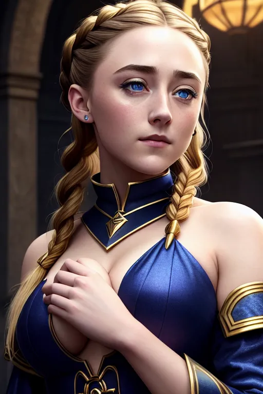 a photograph of,saoirse ronan,wearing mage clothes,lying,at the party,big breasts,five fingers per hand,braids hair,beautiful face,beautiful lips,blue eyes,curved eyebrows,romantic,wearing golden ring,professional,editorial,artstation,sharp focus,surreal