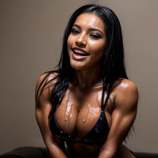a professional close up facial photograph of a nude sexy female latina fitness model looking up at the camera with cum leaking from her mouth onto her chest
model has very dark tanned skin and long thick black shiny hair
model has very large heavy natural breasts and wide hips with a muscular round ass and shapely legs
model has slim waist and hourglass figure
background is black
high resolution photograph
studio lighting
sexy mood
dpmg_face_cum_v1
<lora:dpmg_add_detail:1>