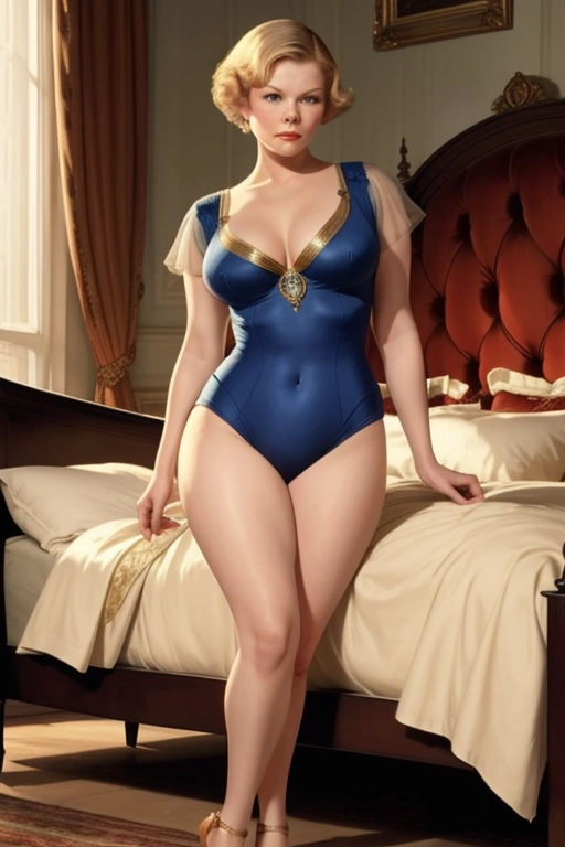 1920s style, beautiful young Judi Dench and ((accurate face)), full body and thighs visible, elegant bedroom, sexy period leotards,