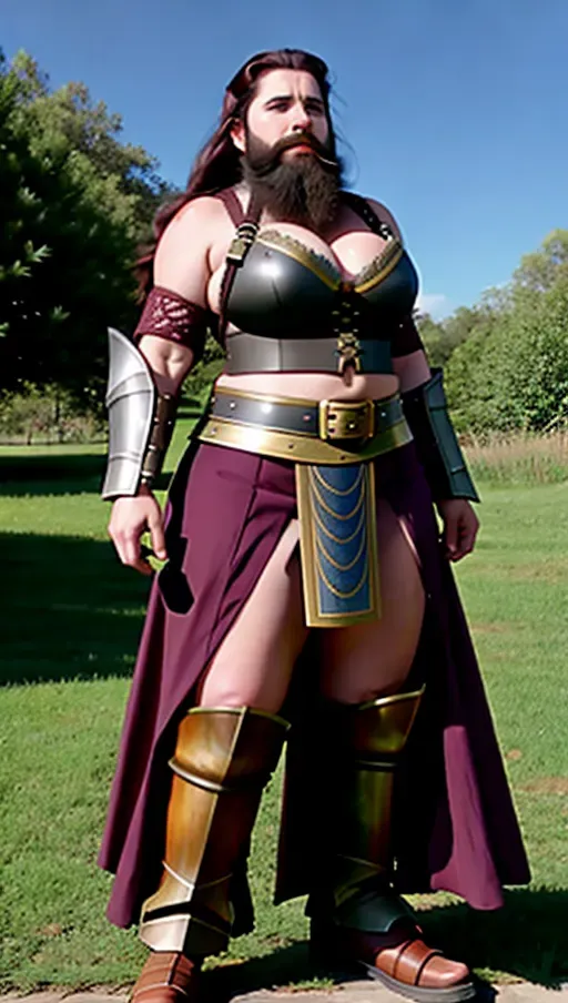 bearded dwarven lady, wearing armor