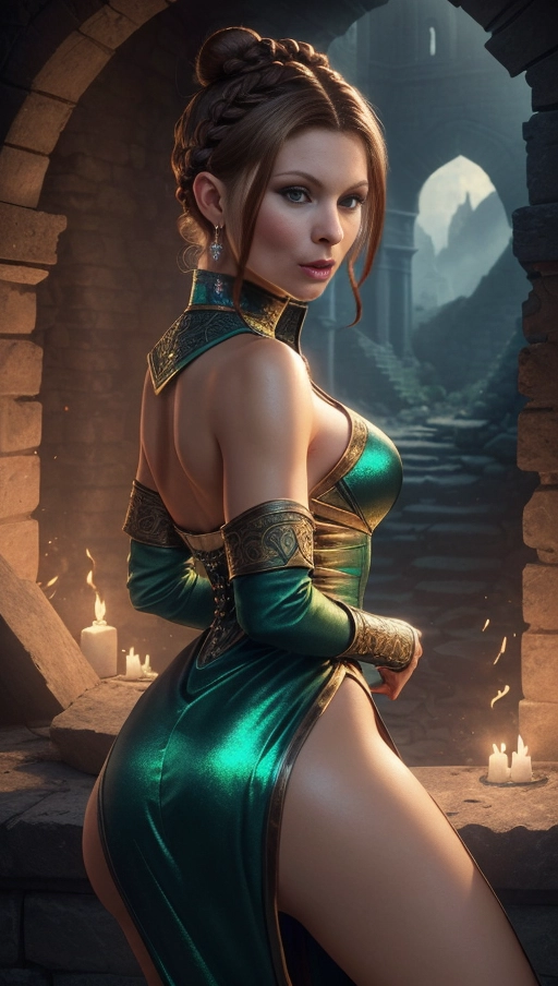 MyAnna Buring like Tissaia in the the witcher tv series, ((she is keeling on some pillows spreading her legs to show ass and pussy a magic portal in some medieval ruins and myst in background)), (she wearing a long darkbluegreen1870s dress with a high collar), ((magic portal and flames in background)), ((angry orgasmic o-face mouth open facial expression)), ((View form behind)), ((her dress dont cover her and ass)), ((braided bun)), ((brown short hair)), ((short hair)), sparkling eyes, broad face, (looking at viewer), ((accurate face)), extra detail, detailed background, dynamic lighting, high contrast light, afterglow, epic cinematic front lights, ((insanely high detailed finish on everything)), intricate artwork, ray tracing, well lit, God rays, high detail, sharp focus, complex concept art,digital painting, 32k,best quality,HDR,UHD,RAW,best quality, fantasy illustration,high contrast,key visual, ((five detailed finger per hand))
she is very slim with thin waist, thin hips, thin thighs, medium sized breast, small ass, well-lit body, perfekt pussy, hyper-maximalist, intricate beautiful hair,hyper-realistic cute confident stunningly beautiful gorgeous nubile attractive high-class rich spoiled posh woman, slim erotic feminine body, skinny,