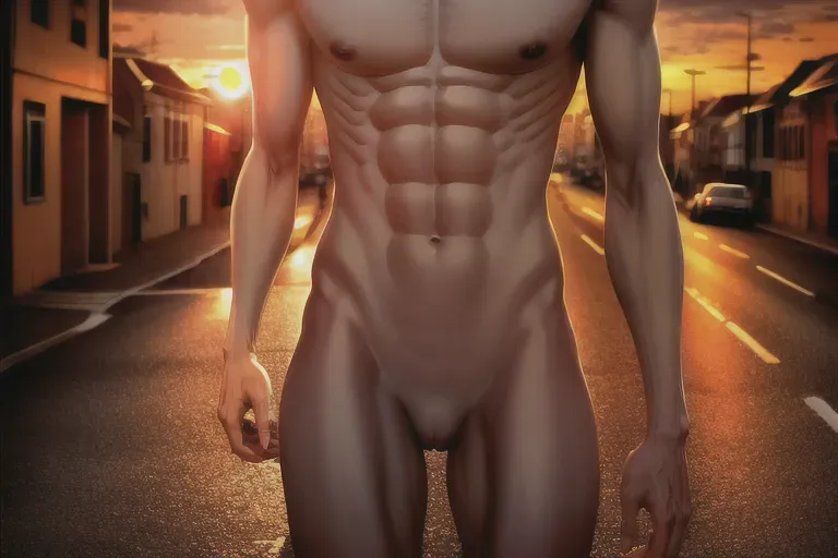 close up shot, 20 year old, an devil, slim, naked, cream, street, sunset, sunlight, sad, 8k, professional