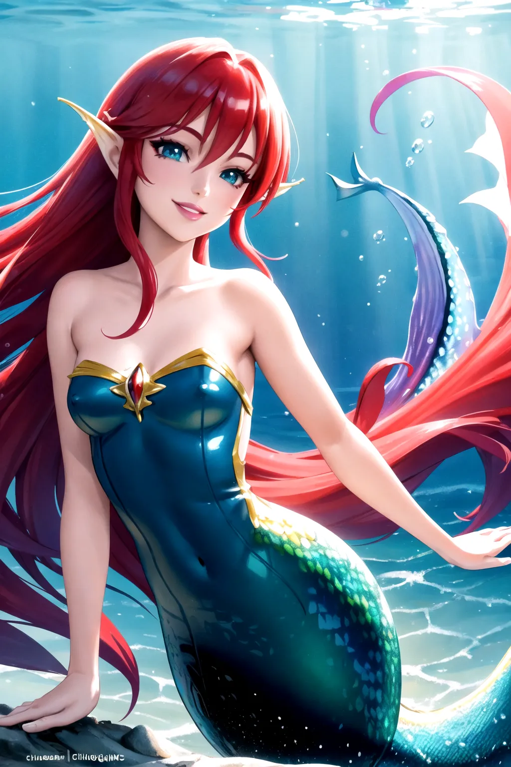 <<(((fix) normal super small skinny pixel curvy naked Ariel <(mermaid)> ((green fishtail)).))>> <<((long red hair))>> <<((fix normal_<(blue)>_mappa_iris.))>> <(fix normal_mappa_pupil.)> <(fix normal_Vitreous.)> <<(((fix) normal sexy super hard HD arm wrist hand finger thumb interaction adjust adapt firmly naturally resting.))>> <<((fix) normal_super_HD_ fishtail.)> <(fix soft normal <D> size <boobs> nipples.)> <( fix normal HD eyes eyebrows lips)> <(happy smile face.)>
((fix) normal motion adaptive physics.) <(multiple shiny octopus tentacles from the shadows)> (HD_normal_backgrounds.) <(normal_De_blur_noise.)> <(normal_sharpen:1)> <<masterpiece:1>> ((fix lora:dpmg_translucent_skin.)) <(fix normal_clean_line_work.)> <(HD_normal_dark_shading.)> <(normal_global_illumination.)> <(realistic lighting.)> ((normal_rule_of_thirds.)) <<((close_up_portrait.))>> (hyper_realistic.) (detailed_post_processing.) (unreal_engine.) (8k.) (octane-render.) (Studio-Sunrise.) (Studio CLAMP.) (normal super models.) (normal small Dead or Alive DOA.) (fix sexy small Vocaloid.) <<((fix all of the normal details above.))>> <<((normal unrestricted super encoding))>> <<((normal super double pass.))>>,
(high quality1.2), (masterpiece1.2), (detailed1.4), 16K, Whimsical artwork portrays Ariel, in the style of The Little Mermaid, gracefully swimming in the vast sea. Her vibrant red hair flows like a cascade of flames, and the shimmering scales of her fish tail glint with iridescence as she explores the enchanting underwater world. Shot with Canon EOS 5D Mark IV and Canon EF 24-70mm f2.8L II USM lens. Trending on Disney Fan Art. <<((Double pass.))>>