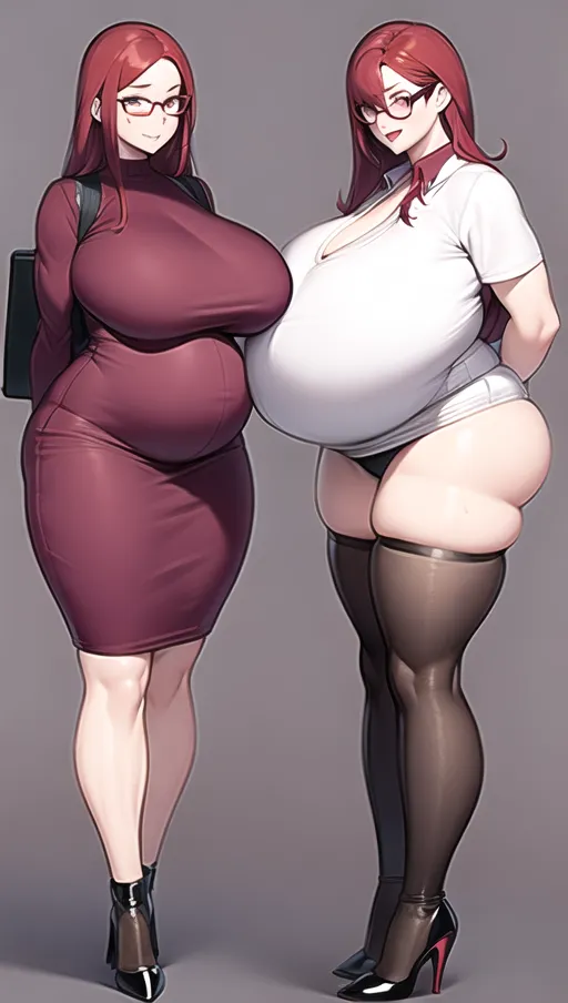 Dark red hair, sexy glasses,Sexy women,
sexy teacher, classroom background ,big boobs,pregnant gigantic belly,fat belly and fat boobs,weight gain, weight gain big belly, gigantic fat belly,fat belly ,huge pumped up belly, nylon Socks, black high heels boots, nude boobs, a huge massive belly 2 times the size of the person, ((before and after weight gain)) ,<lora:dpmg_pov_Big_fat_belly:1> ,