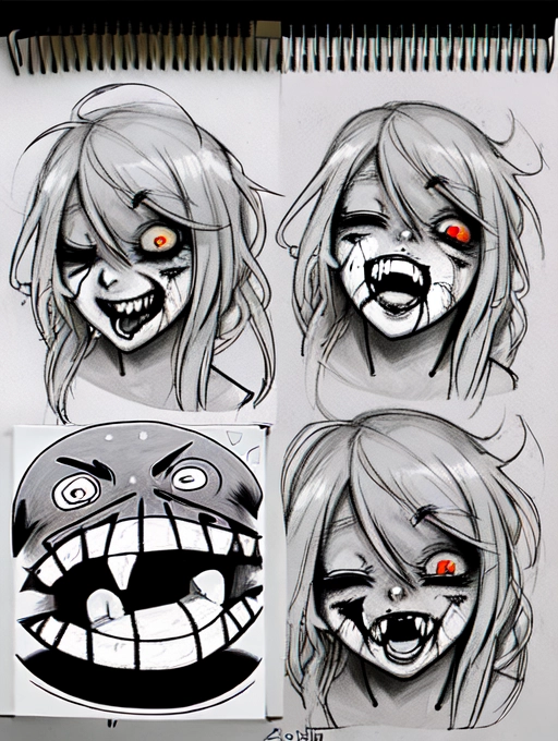 line drawing of a laughing zombie