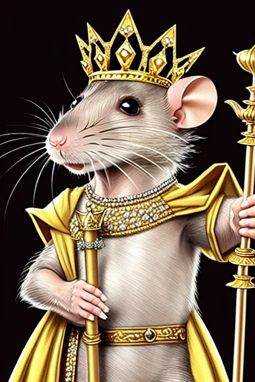 elegant-pony473: large swarm of rats being controlled by an ominous hooded rat  king with jeweled crown and health inspector badge