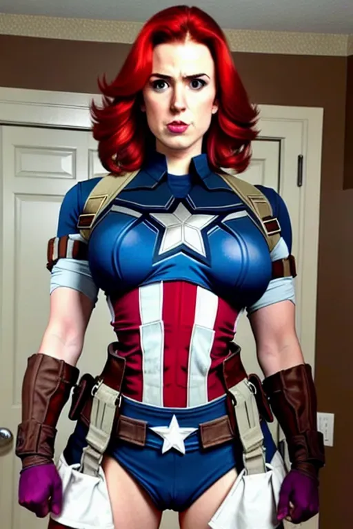 a picture of a gender swapped captain america with big tits and cum all over her tits