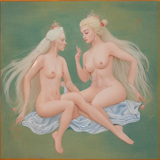 (Dynamic from Girlfight:1.2)
(Two sexy longhaired smiling women (small torsoes:1.3):1) with hairy vaginas
(Platinum blonde Elsa from Frozen) and (Platinum blonde Daenerys Targaryen)
(Nguyễn Dynasty imperial painting, refined court illustration, elegant silk painting technique, restrained color palette, delicate ink outlines, harmonious composition, classical Vietnamese artistic tradition:1.3)
This is a high-resolution photograph featuring (two nude women:1.2)
two young white lesbians under sea in fantasy world swimming, frontface
