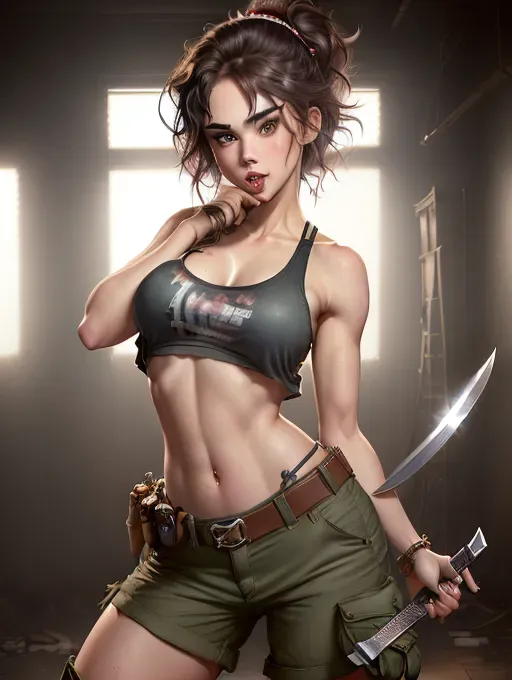 realistic HD photograph of, (((side full body profile)))(((mckayla maroney)))((accurate face)), (((As a Jungle Princess)))(((wearing ragged cropped tanktop)))(((wearing ripped cargo hotpants)))(((wearing utility belt with knife scabbard)))((freckled face)) ((((grabbing her breasts)))(((touching vagina)))(((masturbating)))), very sexy pose,(((perky breasts))), (((slender build))),(((sexy biting lower lip)))(((short messy hairstyle)))(((mischievous playful expression))), beautiful face, beautiful lips,detailed large eyes,curved eyebrows,cgsociety,cinematic lighting,studio lighting,professional,editorial,