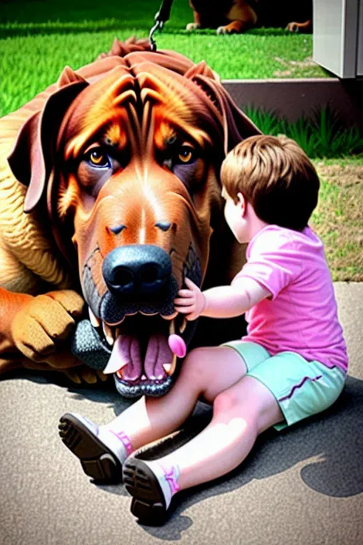 vore a large dog in the process of eating a human child with only the childs legs left hanging out its mouth