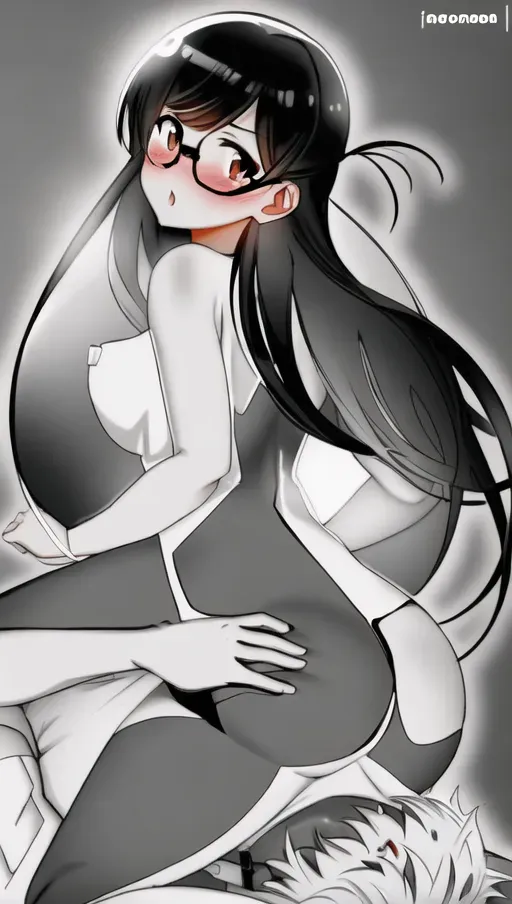 A picture of nagatoro sitting on a boys face, Facesitting, Femdom, cute girl, sitting on face, short hair, hair clip, black and white, gray scale, good line work, Dont Bully Me Nagatoro, Manga, Comic Art, Anime