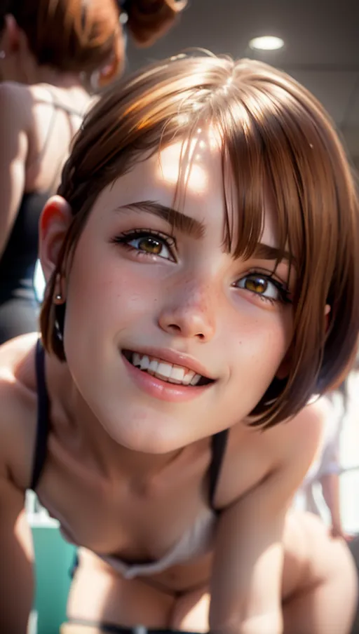 3 girls standing close together, ((all looking at the viewer)), they are facing forward, (((naked))), looking at the single swinging pendant, they all are hypnotized, expressionless blank look, touching each others bodies, nude, cute, perfect breast, hair in a braids, short hair, pigtails, brown eyes, pixie cut, thin bodies, perfect eyes, looking at the swinging pendant, ((wide open mouths)), tongues are visible, awaiting instruction, depth of field, detailed gym shower scene, showing girls whole bodies, front view, sharp-focus, (best quality), (foreground lighting 1.4), perfect shadowing, front view, ((viewed from eye level)), lens 14mm, (photorealistic 1.6),(hyperrealist 1.2), (photorealistic face 1.2), (Masterpiece)