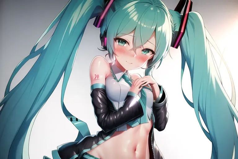 Hatsune Miku standing blushing jacket suggestive