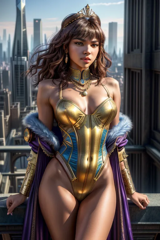 Colour picture of a young Zendaya dressed as an empress, ((full body and thighs visible)) seductive, wearing crown and ((leotard)), standing in front of a ((steampunk cityscape)) , wearing necklace(detailed skin features),(detailed face features), beautiful face, (detailed body features), beautiful eyes, realistic natural breasts,
(<lora:dpmg_add_detail:1>), 8k RAW photo, best quality, (masterpiece:1.3), (photorealistic), hair highlighted, UHD, Nikon Z5, (28-80mm zoom lens), sharp focus, tack sharp, dof, film grain, bokeh, Fujifilm XT3, dramatic lighting, subsurface scattering, volumetric lighting, focused, intricate detailed background, dramatic pose, dramatic pov, dramatic angle, cinematic composition, cinematic lighting, studio lighting, surreal, ultra realistic, sharp focus, cgsociety, HDR, (highest quality:1.8), highest resolution, editorial, national geographic, (photorealistic:1.72), -s 55, -A k_dpm_2,
