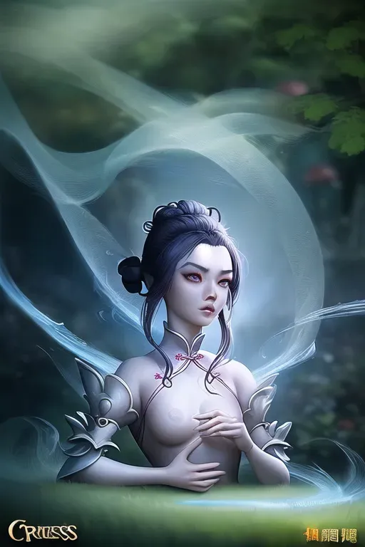 a concept art of,a chinese girl,wearing princess dress,in the garden,small breasts,five slender fingers,updo hair,beautiful face,beautiful lips,blue eyes,curved eyebrows,curved eyelid,pale skin,wearing golden ring,ultra realistic,sharp focus,surreal,editorial,artstation,rape