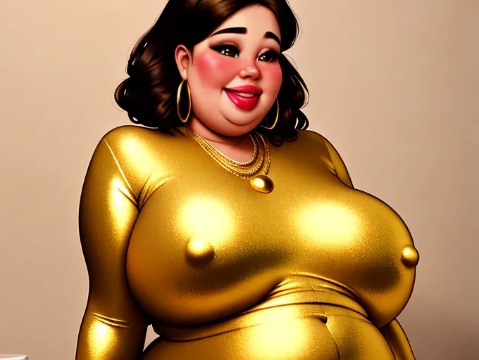 fat woman, golden clothing, gold jewelry, gold, obese, jewelry, bbw, gokd paint,