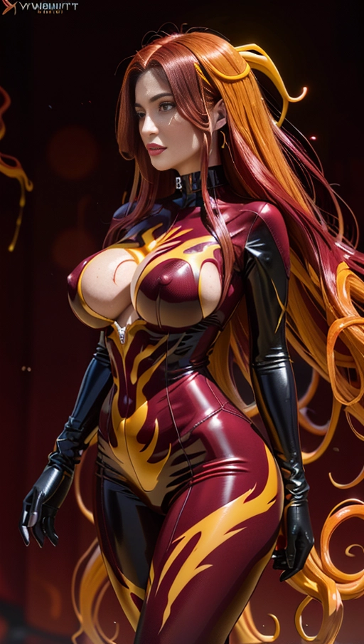 ((Burgundy red and yellow symbiote girl)), ((hair-raising symbiote)), ((burgundy red and yellow symbiote goo)), ((((burgundy red long hair with yellow strands)))), ((red and yellow symbiote goo suit)), (yellow strands), (((((symbiote goo hair))), ((((burgundy red and yellow symbiote goo body)))), ((huge burgundy red and yellow symbiote goo boobs)), burgundy red hair, very very long hair