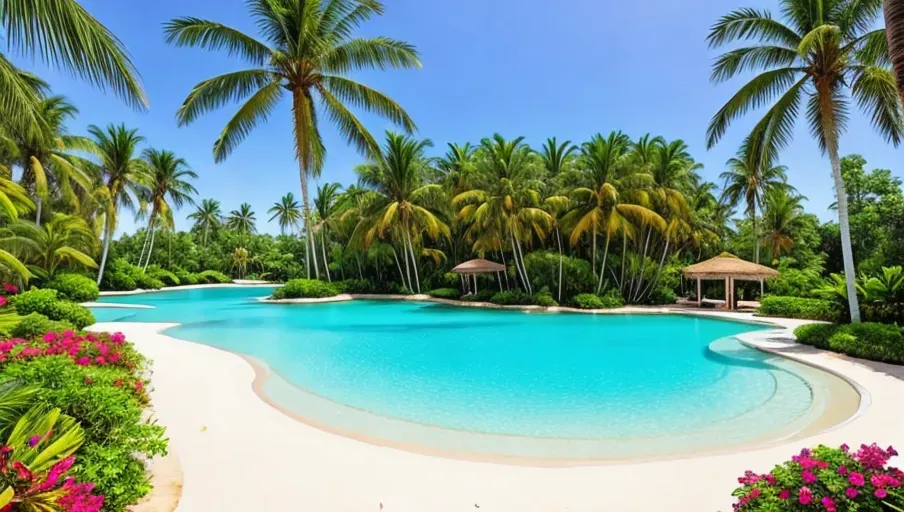 8k, realistic, tropical paradise island in 2050, with futuristic mansions, yatchs, bungalows, above the 5 star paradise, luxury living, disneyland for adults, heaven on earth, divine creation, perspective, world view, heaven coming down to earth, life is perfect, the weather is amazing, you want to jump inside of the image, as the image is jumping out to you wanting to suck you in and grab you in because its so beautiful,