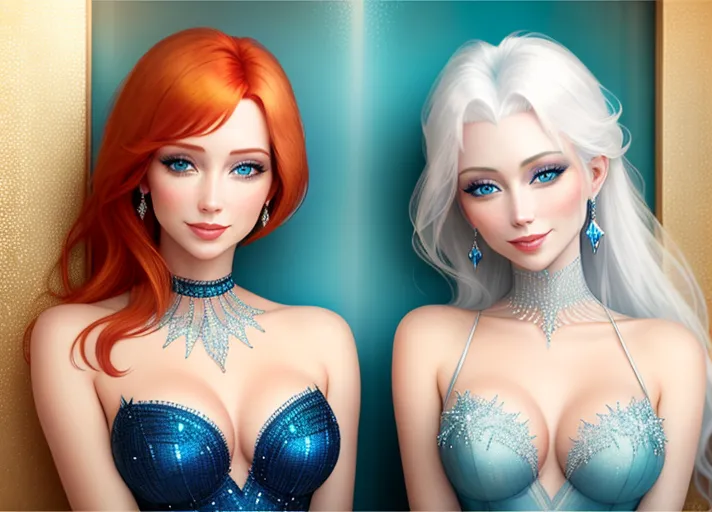 beautiful auburn haired Queen Anna in green and her platinum haired Sister, Elsa, in blue, with their beautiful sapphire eyes, visit dazzling Las Vegas. Their warm sweet smiles brightening every day.