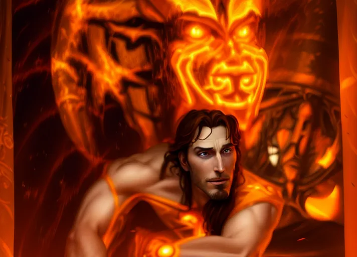 Prince Hans of the Southern Isles being perused by Larfleeze after stealing his Orange Lantern of Averice. Photorealistic., dramatic angle, live action,