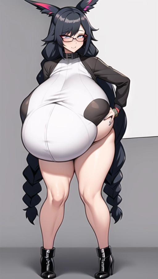 8k , women, emo girl,sexy glasses ,two-tone black and dark lilia hai, 2 long braided braids, Sexy pose, nylon Socks, sexy long black high heels boots, ((nude boobs)) , (extreme gigantic pregnant belly:1.5), dark nipple, big nipple, (big nipple piercing), (gigantic boobs:1.2) ,black nylon fetish, vore fetish, sexy look, love big belly,