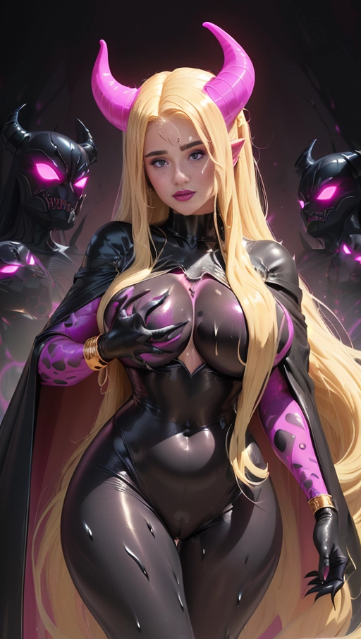 best quality, (((ultra high res))), (((detailed face and eyes))), ((perfect face)), (big shining heart choker), earrings, jewelry, (((big glowing succubus mark))), ((((big glowing succubus bodymark)))), (conjuring), witch, ((very long voluminous hair)), (((black gloves))), (((blonde hair))), (((symbiote goo hair))), (((golden bracelet))), (((huge golden hair cuff))), (((black skintight neckholder))), ((face closeup)), lipstick, (((((black demon tail))))), ((black long sleeves)), ((purple glowing heart)), (((demon mark))), heart on womb, (((((bright pink glowing skin tone))))), ((((straight blonde hair)))), ((pink glowing clothes)), ((pink luminescent)), ((((pink luminescent skin tone)))), (((pink skin))), (((Kylie Jenner))), (((huge boobs))), (((huge cameltoe))), ((((pink goo everywhere)))), (((symbiote girl))), ((((symbiote goo suit)))), ((((black demon horns)))), (((((very very long hair))))), (((perfect face and eyes))), (((straight hair))), (((((cape))))), (((single ponytail)))