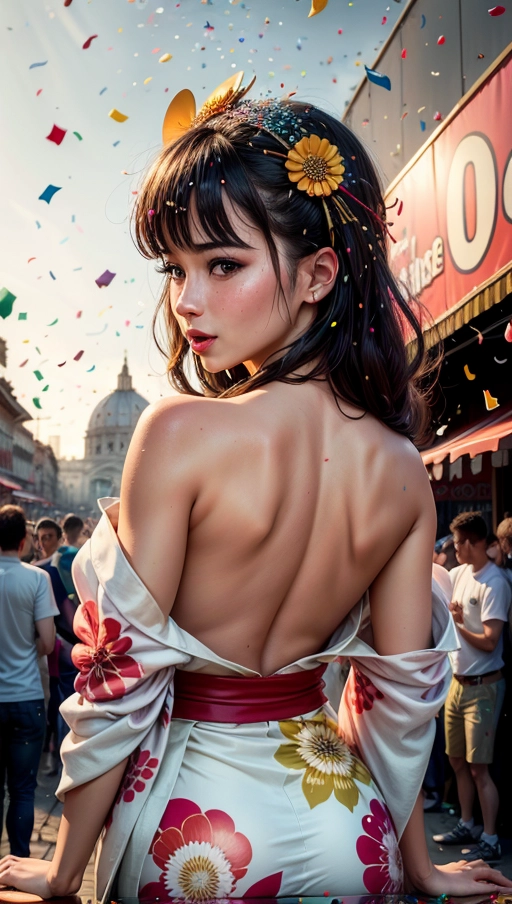 1 hot Italian woman (20) ((wearing a sexy mini silk yukata)) ((on a carnival float)) (throws ((confetti:1.4)) up in the air) on the crowd in Roma, ((laugh:1.2)), (((exposed shoulders))), highly detailed, (freckles:0.3), ((suntanned skin)), ((exposed awesome breast:0.4), (exposed pussy:0.9)), <lora:dpmg_add_detail:0.5>, perfect hands, (closed-up:1.2), bokeh, The Coliseum in background,
cinematic lighting, cinematic composition, UHD, HDR, vivid colours, (highest quality:1.8), highest resolution, (photorealist:1.72), (photorealism:1.72), (masterpiece:1.18), --s 250 --v 6