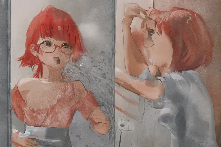 a red haired girl with glasses and freckles and small tits getting fucked in the shower