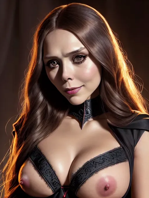 realistic HD photograph of, ((Elizabeth Olsen)))((accurate face)), (((As a evil pagan witchdoctor)))(((wearing Bedlah)))((((caressing her breasts)))(((fingering touching her vagina)))(((masturbating)))), very sexy pose,(((perky breasts))), (((slender athletic build))),(((biting lower lip)))(((aroused))) (((smirking expression))), beautiful face, beautiful lips,detailed large eyes,curved eyebrows,cgsociety,cinematic lighting,studio lighting,professional,editorial,