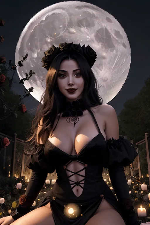 A professional canon dslr ultra high resolution high definition closeup photo of a gorgeous 18 year old girl, sheer Halloween witch costume, (fuck me smile), ((looking at me)), ((((surrounded by black roses)))), sitting astride a huge pumpkin, revealing pussy, (realistic pubic hair), small natural breasts, sexually aroused, sexually excited, ((sexually provocative teasing poses)), ((((outdoors at night)))),((((full moon at night)))),Halloween scene