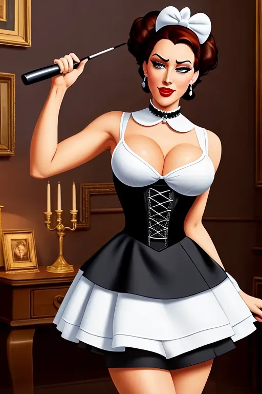 disney artstyle, maid uniform, masterpiece, seductive pose, horny, nsfw, vulgar, slave collar, dynamic pose, happy