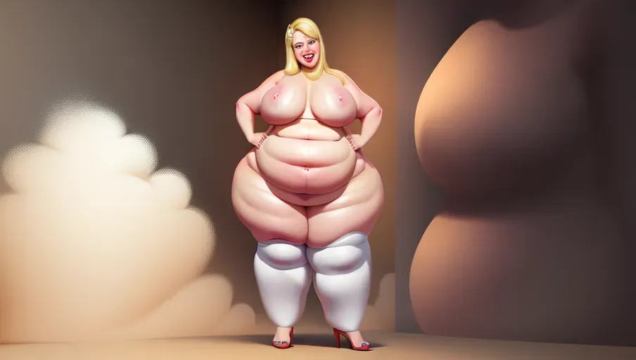 a digital painting of a happy ussbbw fat blonde woman