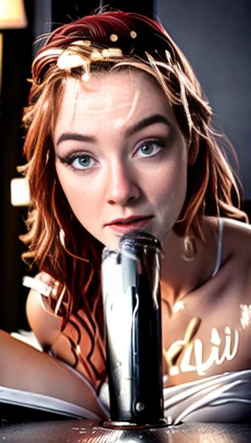 huge thighs, tiny waist,hyper-realistic,lips,opened mouth,hyper-realistic,standing turned around,big lips,light freckles on face, lipstick,white skin,small breasts, red hair,sexy dress,huge thighs,skinny,big ass,long hair,wearing glasses