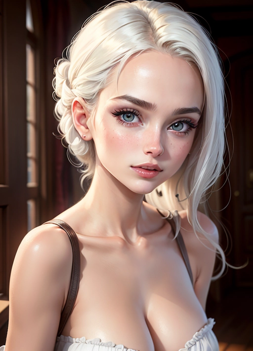 masterpiece, best quality, 8k, (looking at viewer:1.1), gorgeous, hot, seductive, young french woman, (eye contact:1.1), beautiful face, (detailed face:1.2), (excited:1.2) , hyper detailed, best quality, ultra high res, white hair, photorealistic, high resolution, detailed, raw photo, 1girl,