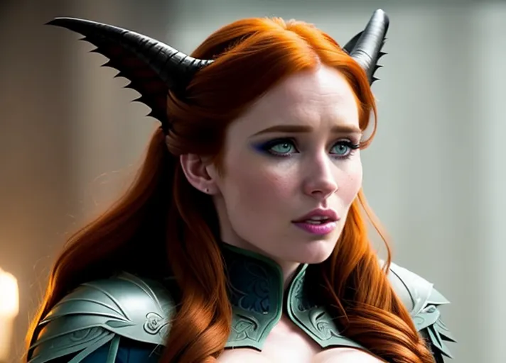 beautiful Nordic bright fiery auburn haired blue eyed Queen Anna of Arendelle portrayed by Elizabeth Lail is transformed into an evil succubus with tiney horns, bat wings and pointed tail, riding the handsome Prince Hans of the Southern Isles with light skin sideburns and slicked back auburn hair. while devouring his soul.