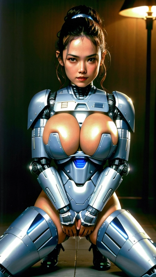 HDR. Rey Skywalker in an porn photo shoot. (Wearing a slutty Robocop outfit:1.2). (((creampied))). Naked Tits. Highly detailed fabrics. Highly detailed skin texture. (Very large breasts:1.3). Very realistic dynamic lighting. (Full Body visible). ((Presenting Pussy to the Viewer:1.4)). 1998
