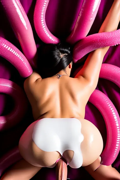 lady dimitrescu Legs up Legs apart vagina filled with sperm See-through womb Full of white cum Laying on back View from above Vagina sex Pink tentacles pumping cum into her Stunned