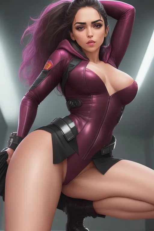 A cute and beautiful super hero, super hero, super powers, half naked, hood over head, medium brunette hair, Alexandria Ocasio-Cortez, fit figure, small breasts, thin waist, thicc ass, full thighs, heart shaped emblem on chest, very revealing black and pink onesie uniform with skirt, knee length boots, naked under skirt, utility belt with gadgets, aroused clit, aroused wet pussy, throbbing anus, flying over me, streching her hand out to me to save me, wants me to fuck her, submissive, sweet, helpful, stormy night, lightning, high definition, 4k quality, excellent lighting, great shading, pristine detail, very clear picture, accurate at lower promp guidence, ultra realistic, five fingers per hand, POV- you are on the ground looking up at her.