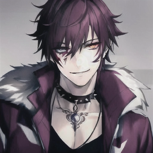 (masterpiece:1.2), (best quality), (ultra detailed), (8k, 4k, intricate),(highly detailed:1.2),(detailed face:1.2), (detailed background),detailed landscape, (dynamic pose:1.2), solo male, hunter, pet chain collar spiked around neck, fluffy purple jacket, heterochromia, wolf animal eyes, plain white shirt, auburn antenna spikey hair disney prince messy medium antenna length light, male guardian of the earth , teen wolf, bloody, psycho look in eyes, grinning, smiling , blood , school clothing, auburn hair, bright eyes , heterochromia, no facial hair, background paint spots creative ,masterpiece, digital art masterpiece