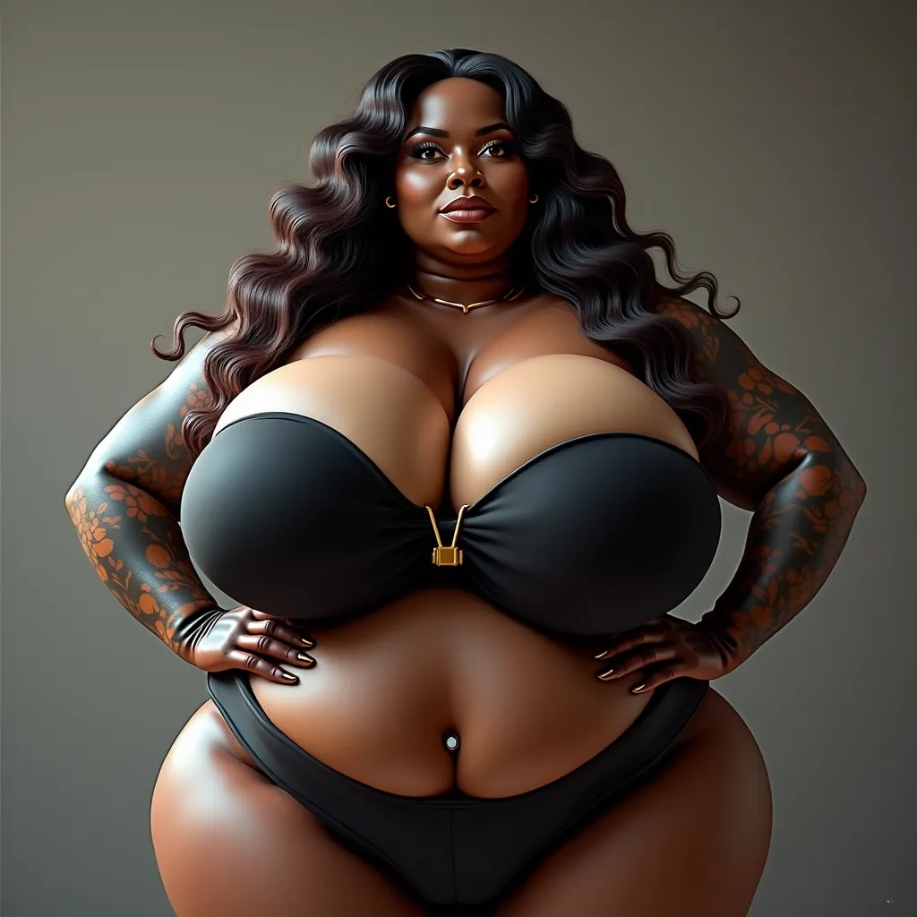 Huge breasted black woman with huge ass jiggling her breasts