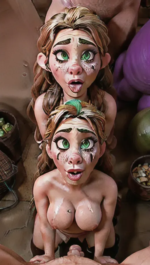 Masterpiece, best quality, 8k shot of Sofia Vergara as a slutty elf queen wearing a slutty slave harness and leash as she crawls on all fours while sucking her orc masters giant horsecock, POV bust, massive tits, big ass, supermodel, accurate face sofia Vergara, on all fours, gold collar, orc owner, Sofia Vergara is fucked by orcs, night, orc camp outdoors at night, bonfire, forest, surrounded by orcs, all cocks are massive, all cocks are very long and very thick, orcs gangbang Sofia Vergara,Orc camp at night, moonlight, angry, crying, braided buns, comic format, dpmg_face_cum_v1, dpmg_runny_makeup_v1, (_pov_blowjob_v1),spanked,purple lipstick, facefuck, deepthroat, blowjob, cum dripping from hair,<lora:dpmg_carrying_sex:.6>(dpmg_side_deepthroat_v1), <lora:dpmg_blowbang:.5>, <lora:dpmg_spitroast:.2>, comic panels, <lora:strading_pov:.5>, cum on hair, cum overflowing from mouth, slobbery cock, all clocks are colored green, orc pulls Sofia Vergaras hair,